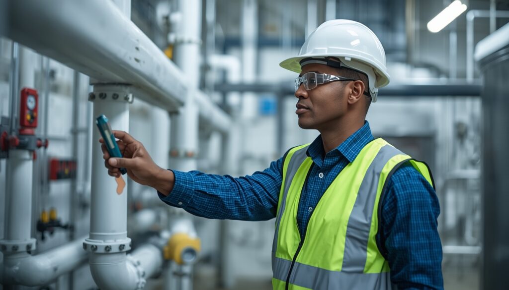 lucid origin a professional engineer wearing safety helmet and reflective vest inspecting a w 0