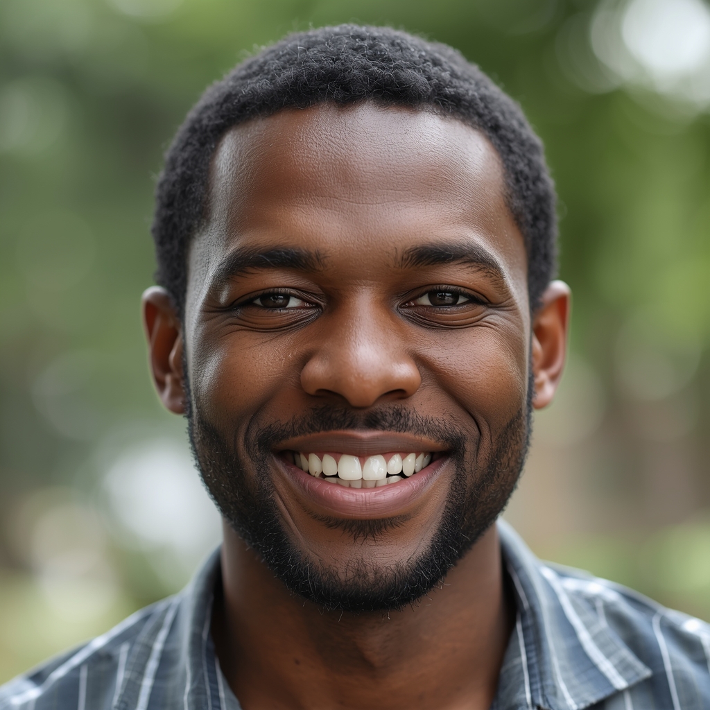 Home lucid origin realistic close up portrait of a happy nigerian customer smiling casual clothing 0
