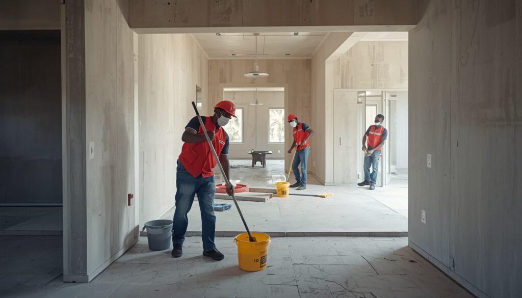lucid origin realistic photo of nigerian workers cleaning an unfinished building after constr 0